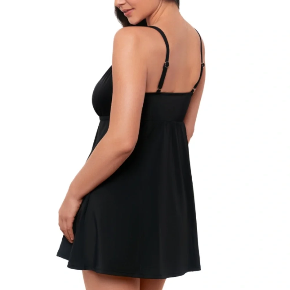 NWT Swim Solutions Women's Black Empire-Waist Swimdress, Black - Picture 2 of 3